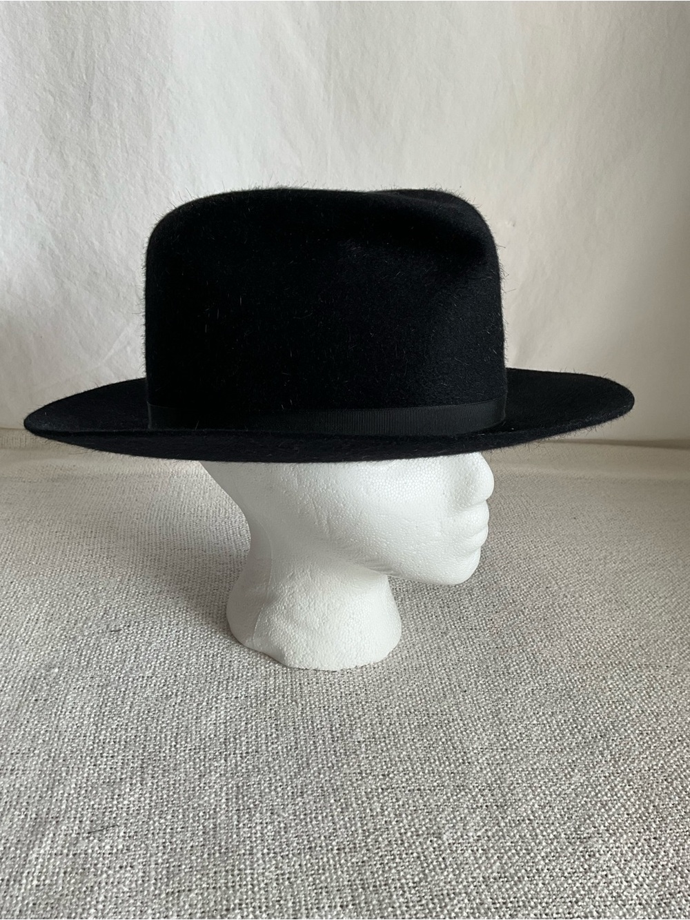 Vintage First Street Leather Solvang Black Fur Felt Fedora Hat Size 7 1/8